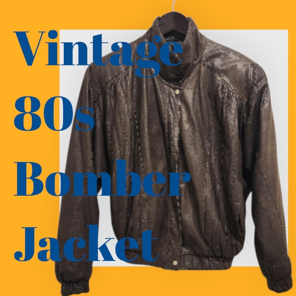 Vintage 80s Soft Leather Bomber Jacket Cinched Waist Pleated Details Retro Large